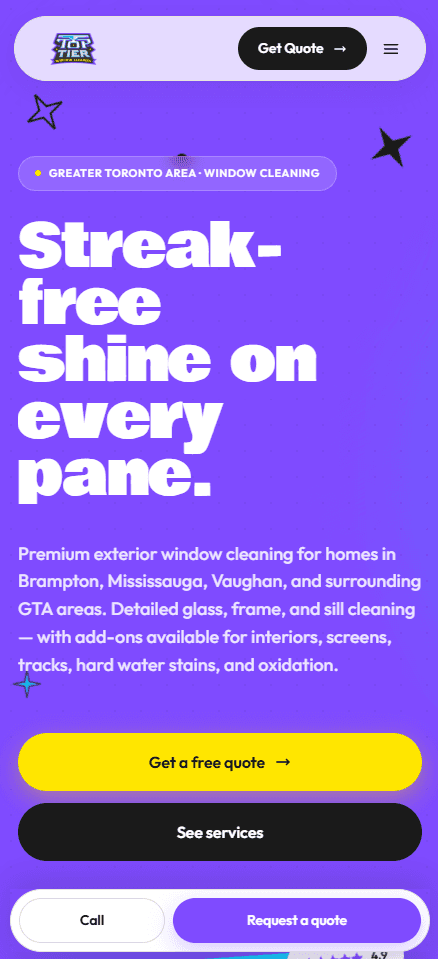 A WebWise-built tradesman site, on a phone