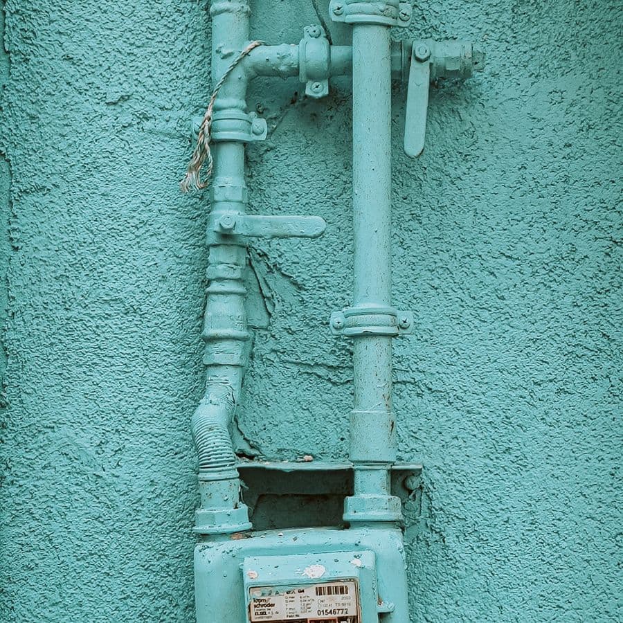 Domestic blue gas meter with connected pipework