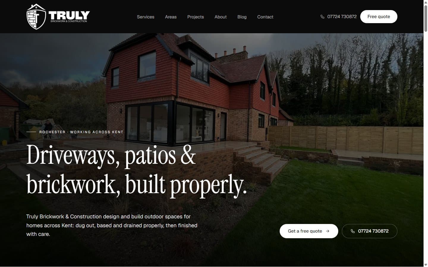Truly Brickwork & Construction website home page: driveways, patios and brickwork in Kent