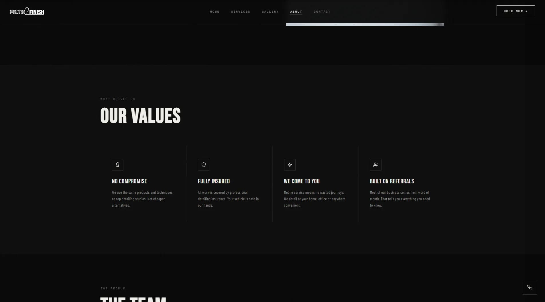 Filth2Finish website — Values