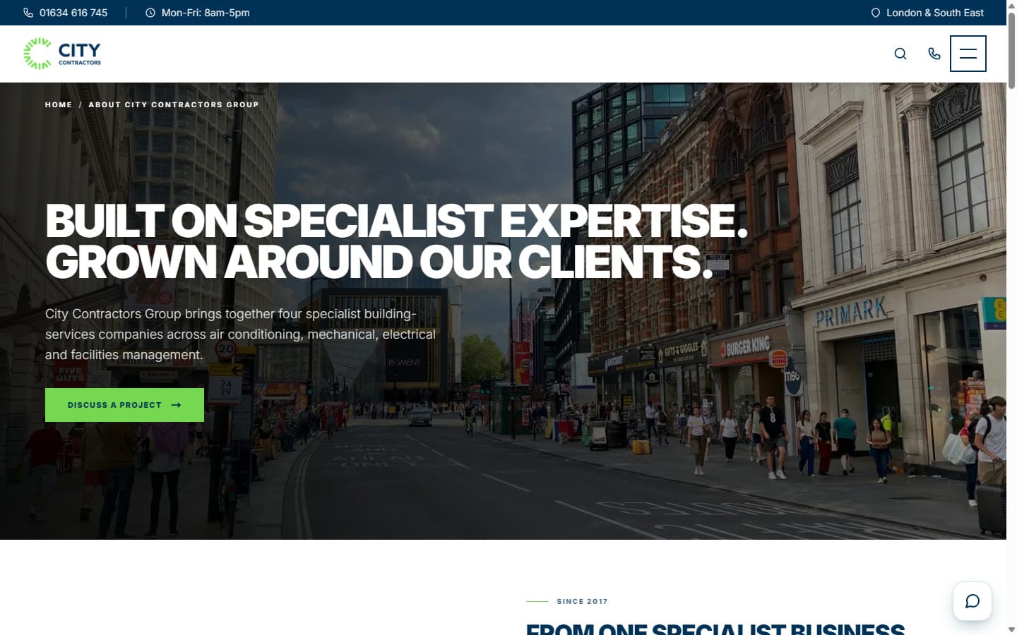 City Contractors website — City Contractors website — About page: Built on specialist expertise, grown around our clients