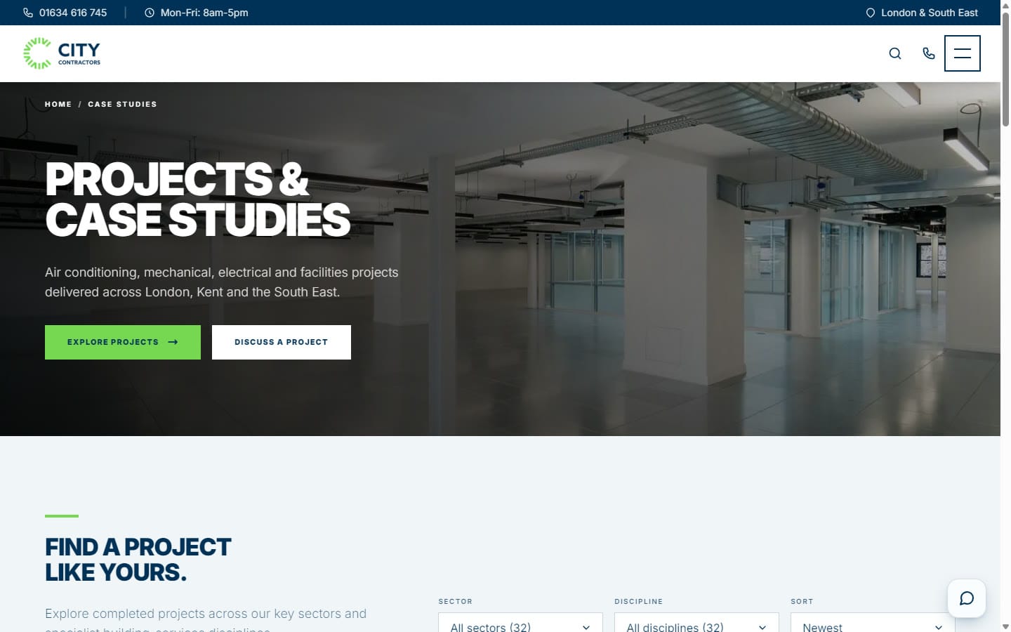 City Contractors website — City Contractors website — Projects and case studies page