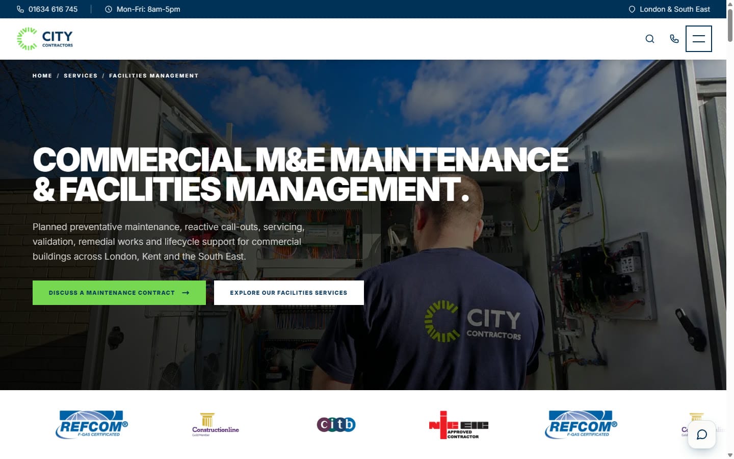 City Contractors website — City Contractors website — M&E maintenance and facilities management page