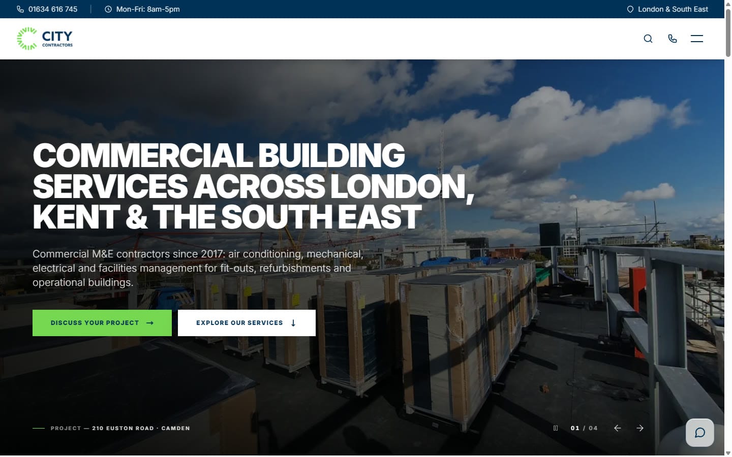 City Contractors website home page: Commercial building services across London, Kent & the South East