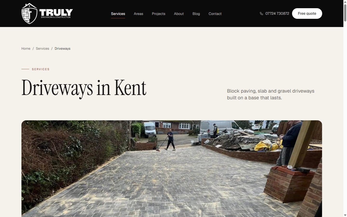 Truly Brickwork & Construction website — Truly Brickwork driveways service page