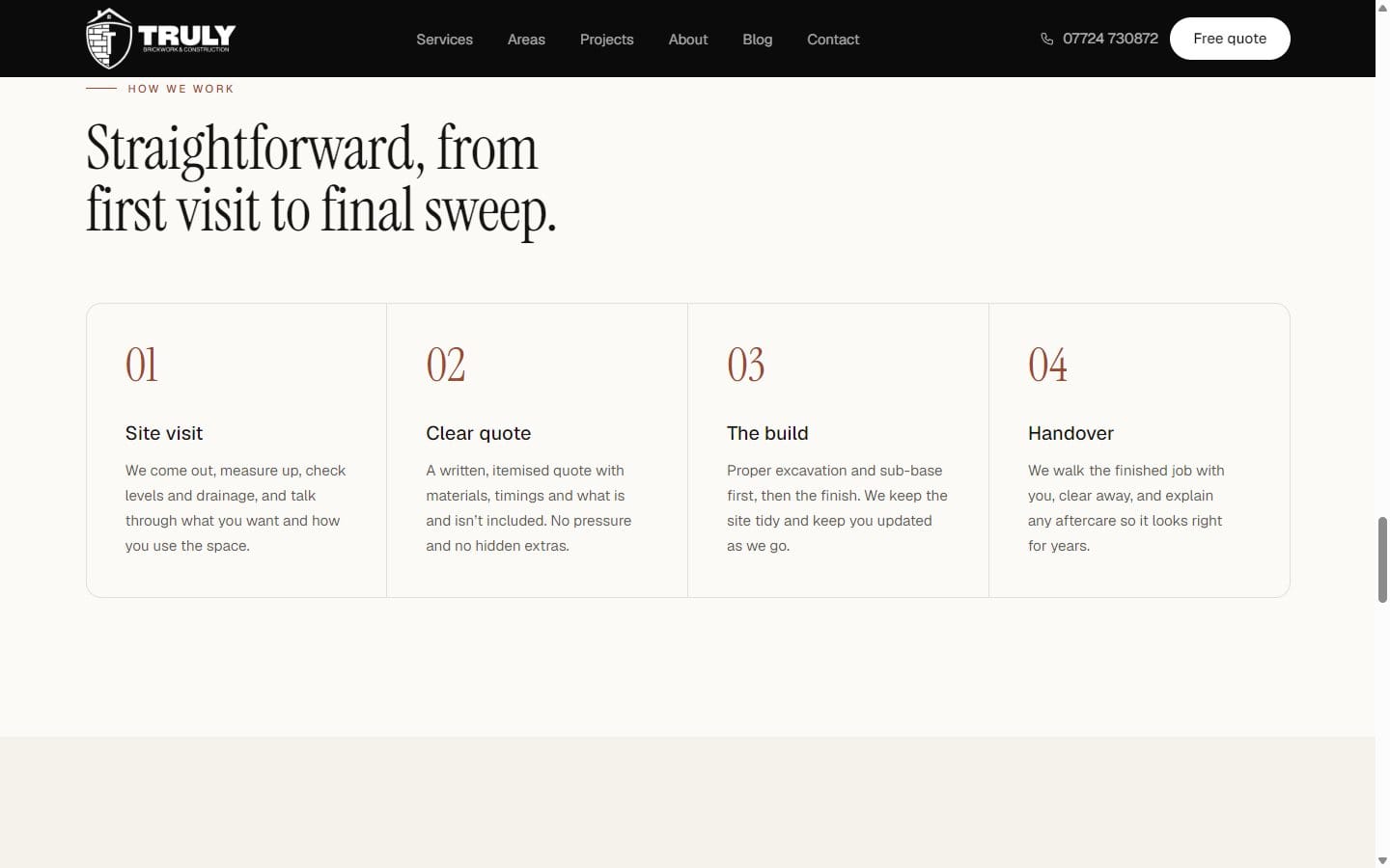 Truly Brickwork & Construction website — Truly Brickwork home page: how we work